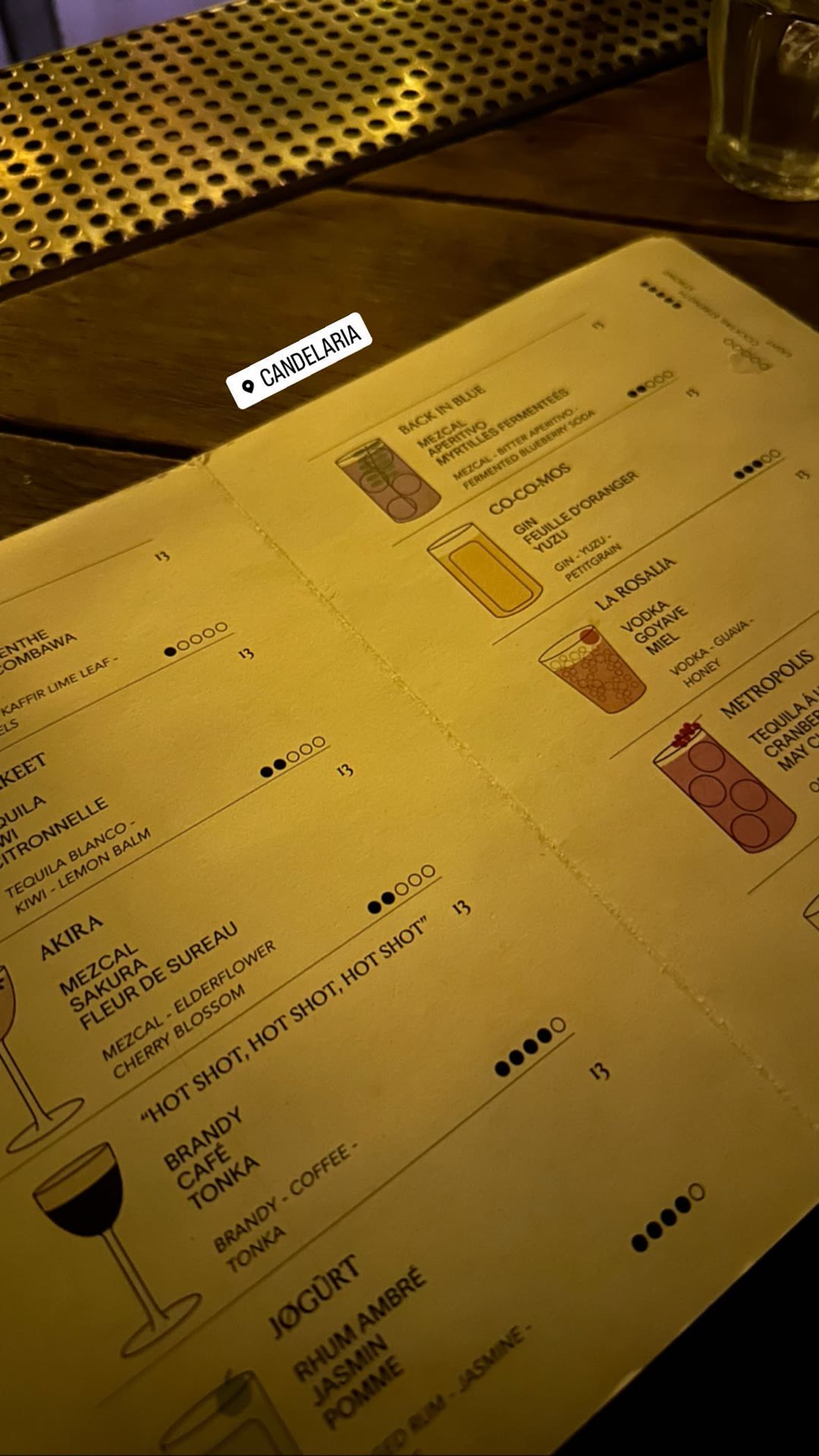 Candelaria cocktail menu, Paris