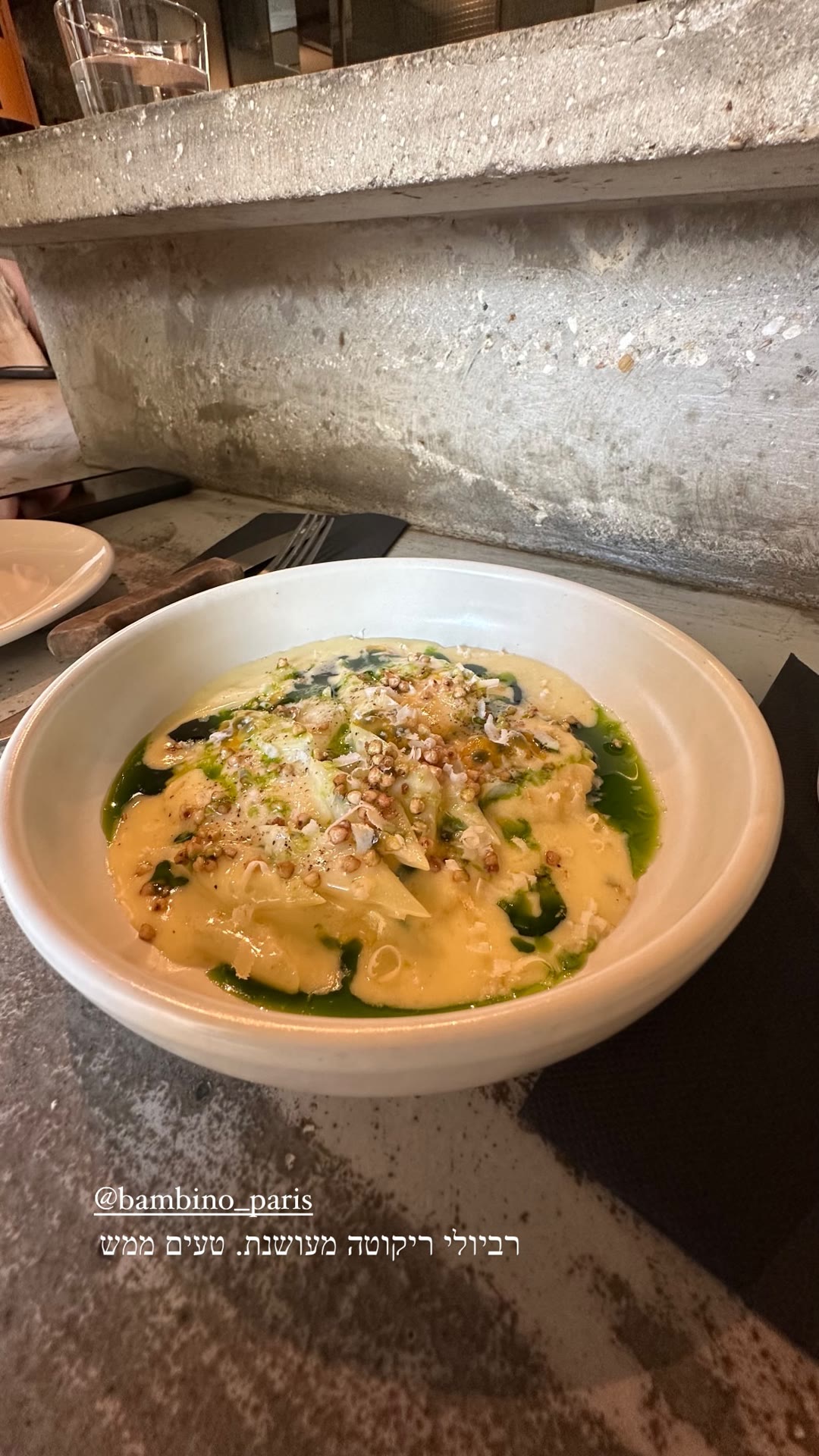 Bambino Paris — smoked ricotta ravioli
