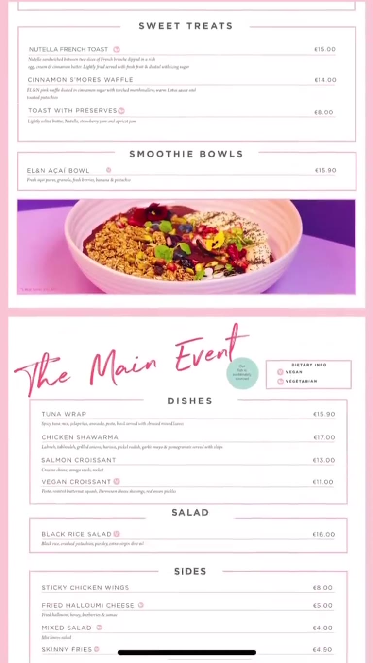 EL&N café menu in Paris