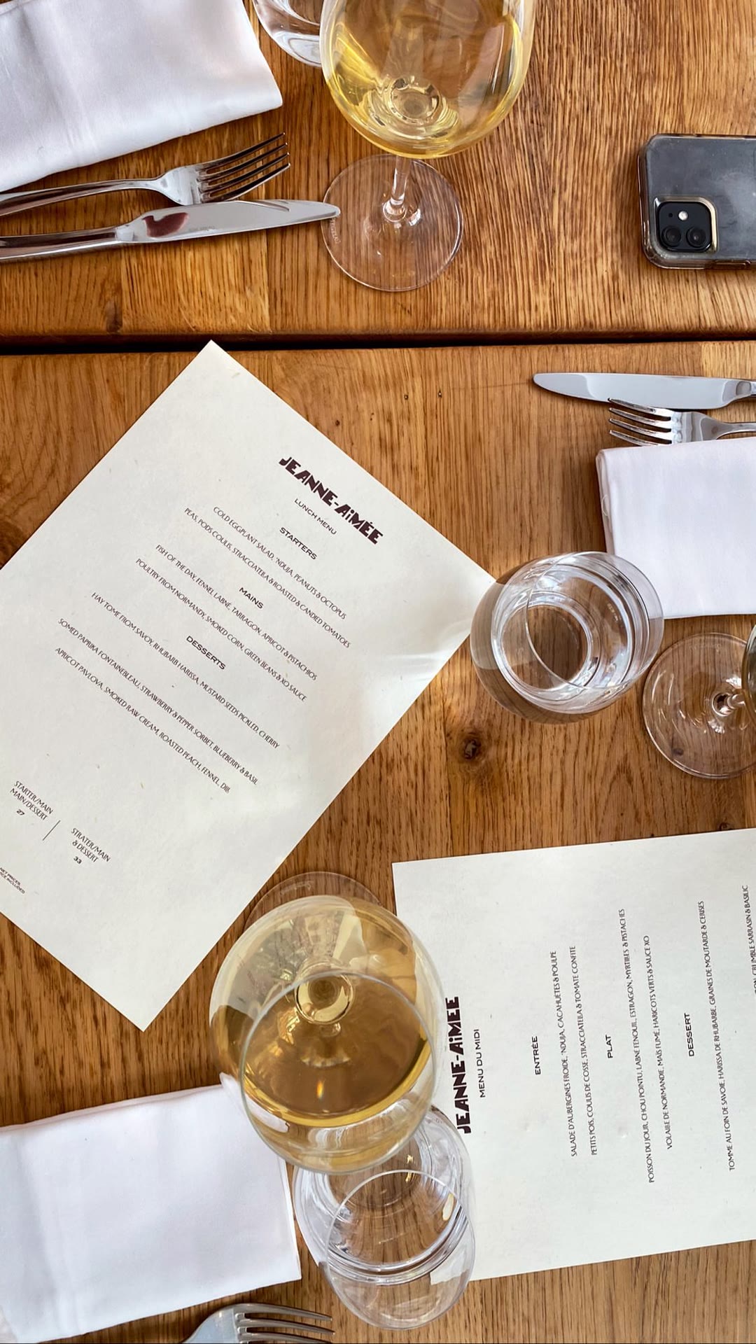 Jeanne-Aimée lunch menu, Paris
