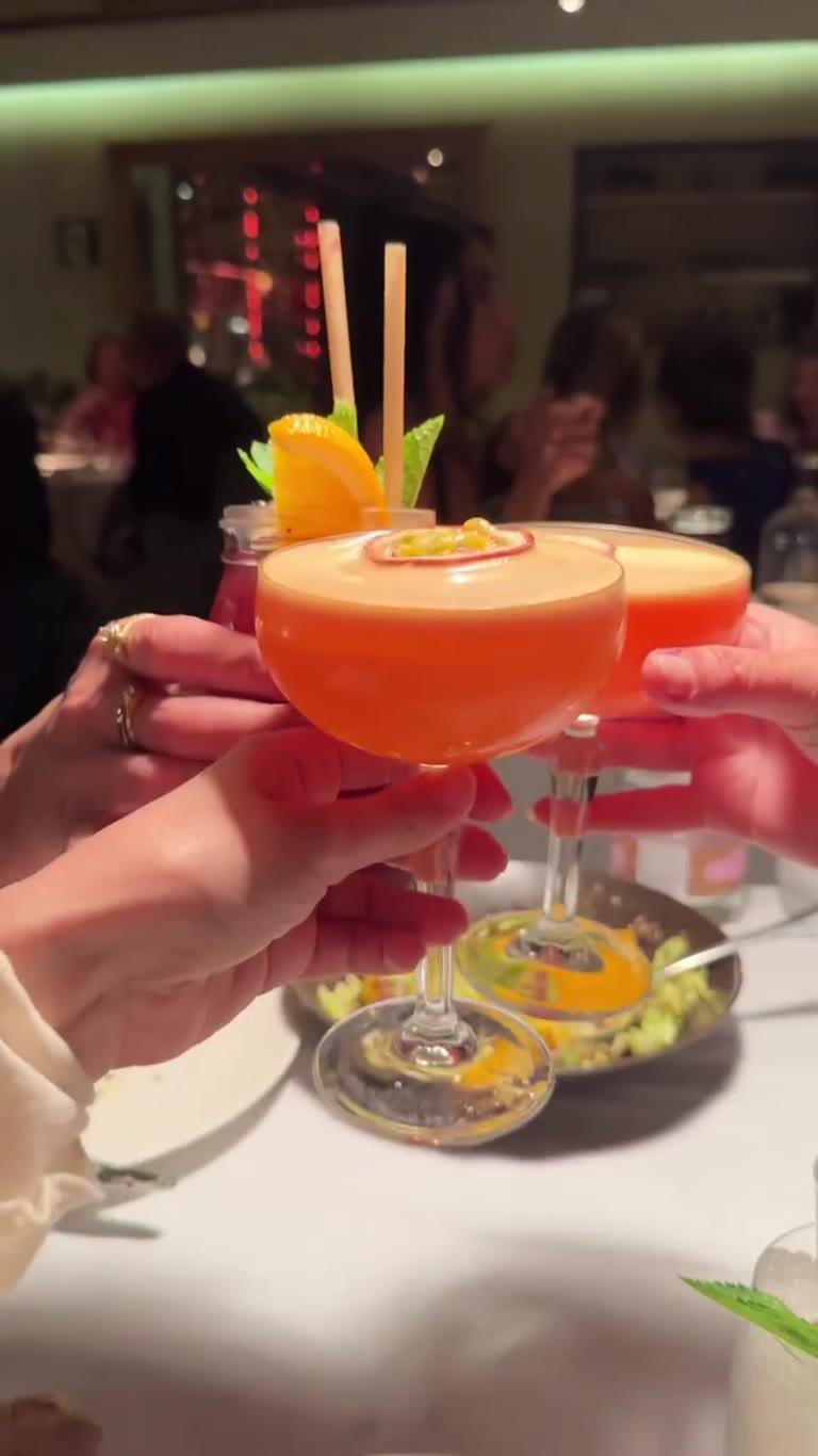 Passion fruit cocktails over dinner in Madrid