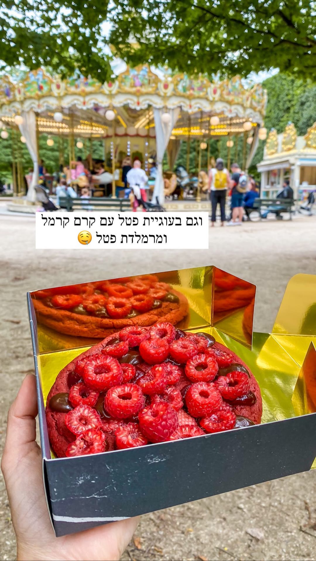 עוגיית פטל עם קרם קרמל בפארק בפריז
