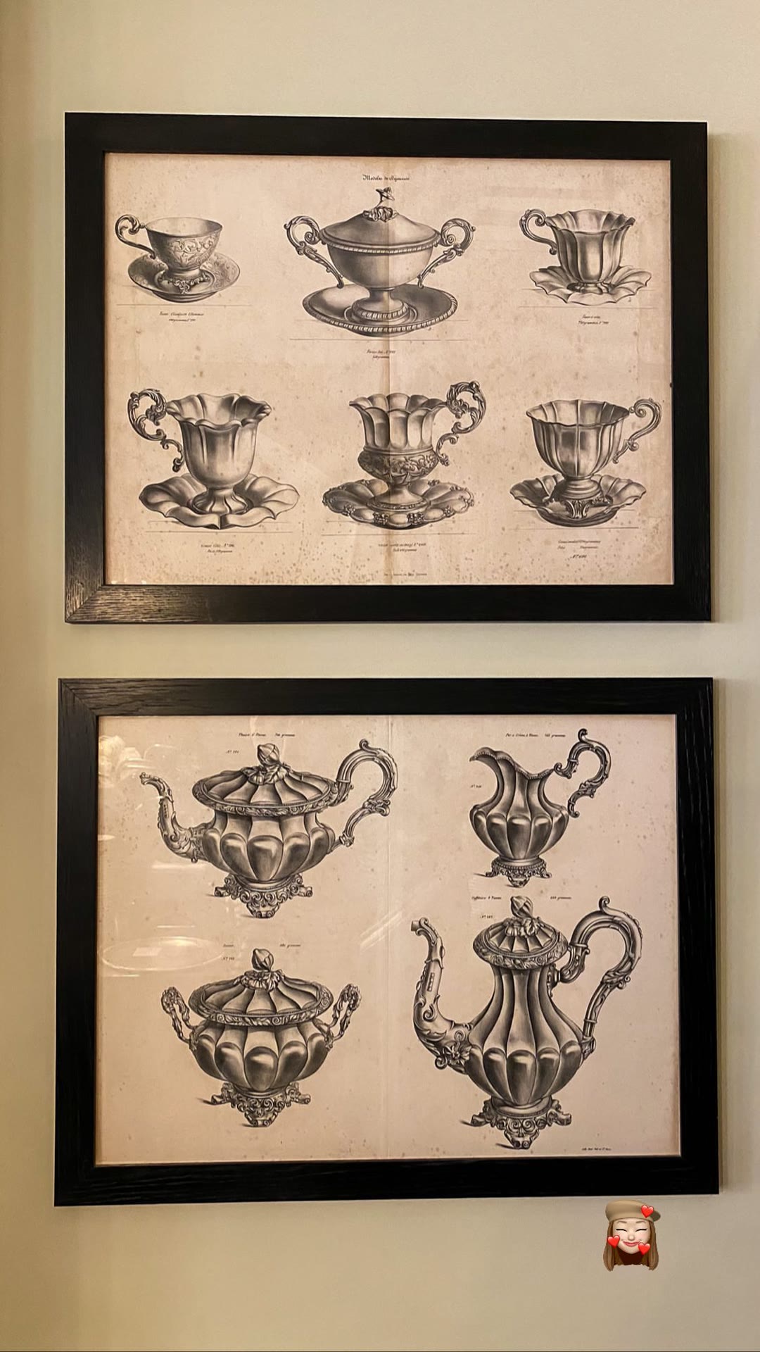Vintage silverware prints on a café wall