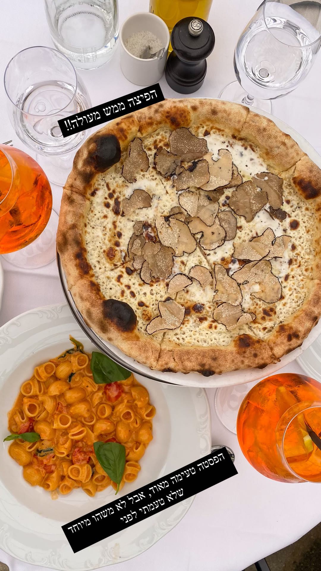 Truffle pizza — excellent, pasta just okay